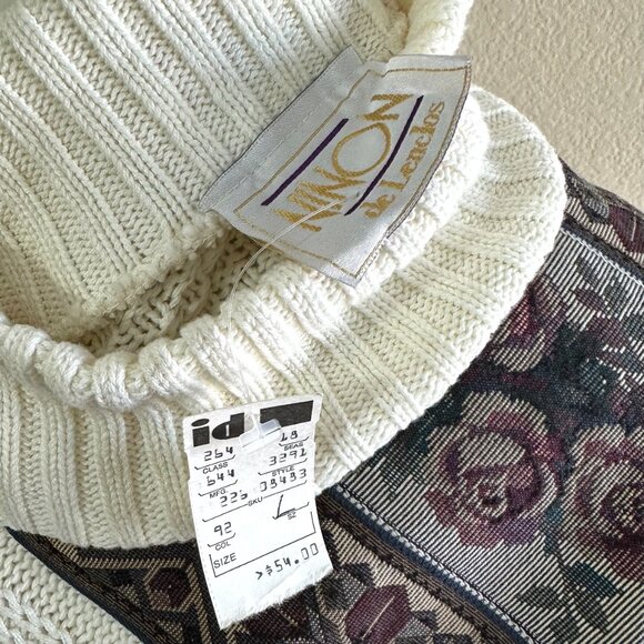 Nion de Lenclos Vtg 80s Cream Knit Turtle Two Toned Comfy Sweater - Picture 5 of 5